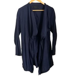 ZARA Navy Blue Modal Flowy Cinched Lightweight Casual Blouse / Blazer Size Small